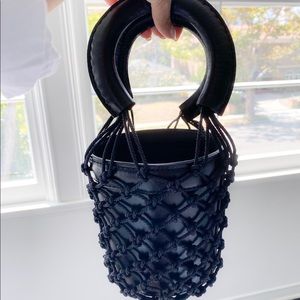 STAUD BLACK MOREAU LEATHER BUCKET BAG